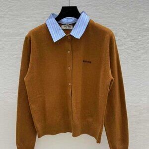 MIUMIU Letter Print Lapel Pullover Long Sleeve Cashmere Sweater for Women